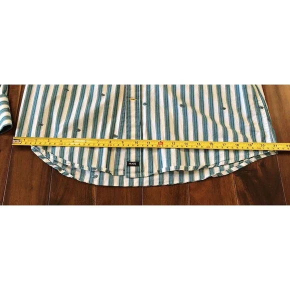 Nick (It) It Men's L Green Paisley Striped Long Sleeve Button Down Shirt - Picture 11 of 15